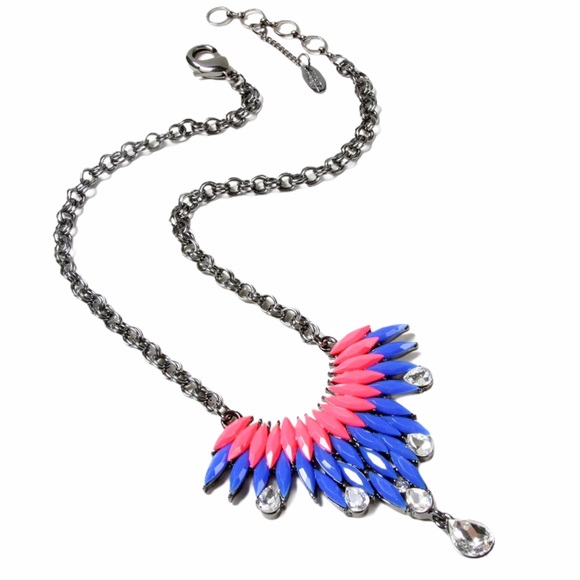 Amrita Singh Gunmetal Blue & Pink Austrian Crystal Bib Modern Bubble Necklace - Picture 13 of 15